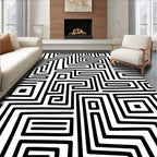 Abstract Black White Maze Art Rug