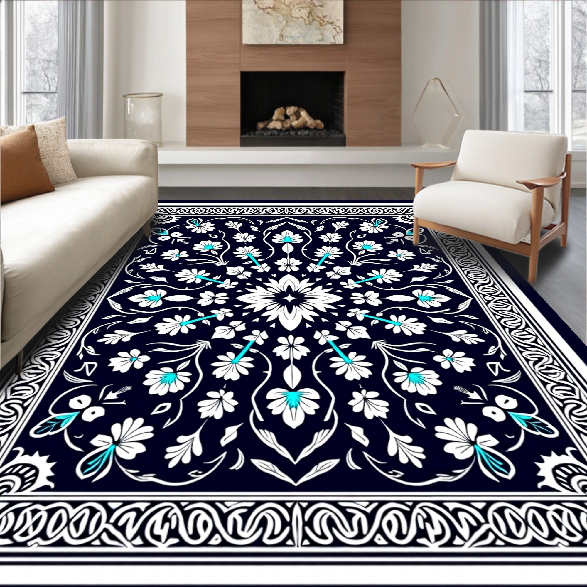 Classic Floral Repeating Pattern Rug