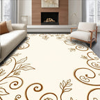 Ornate Brown Floral Scrollwork Design Rug