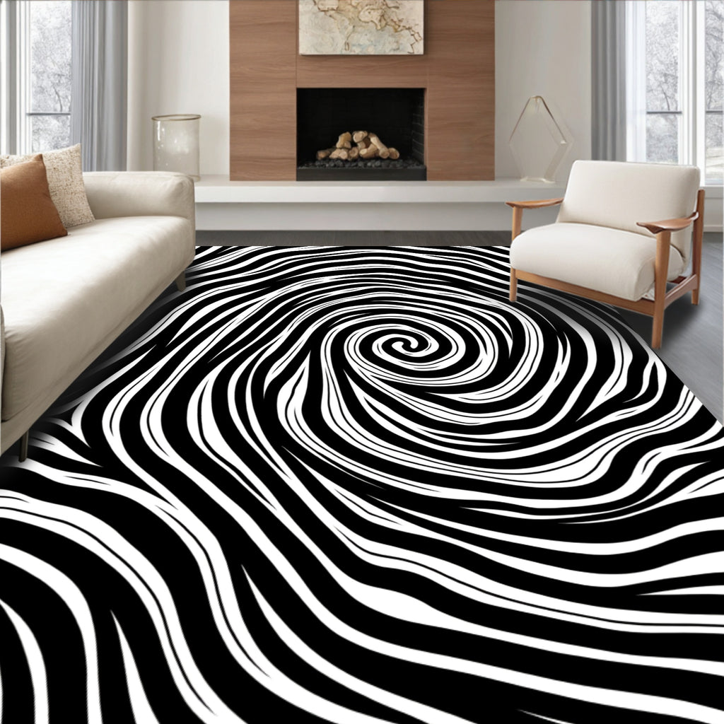 Black and White Swirl Pattern Rug