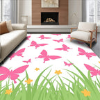 Pink Butterflies In Green Grass Design Rug