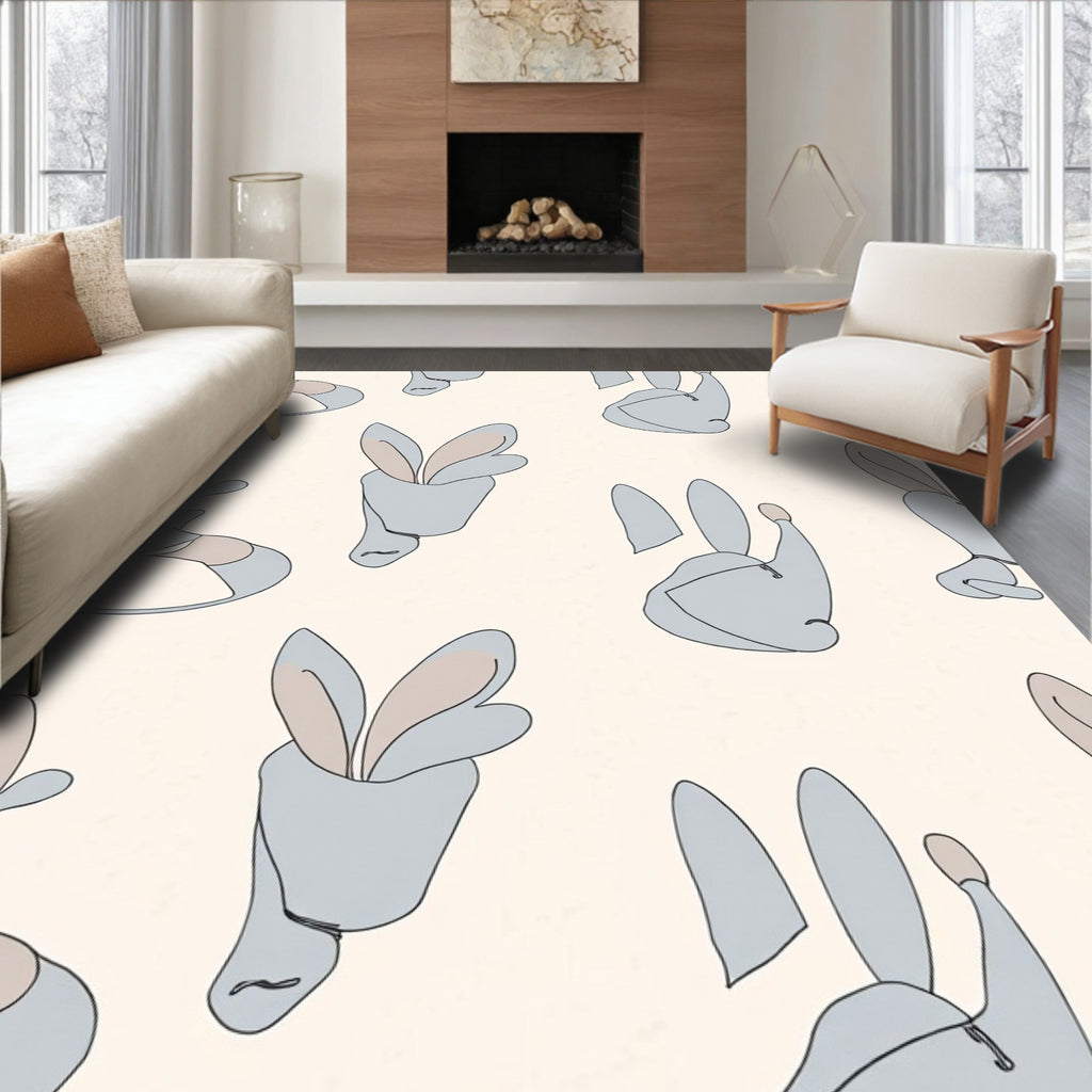 Soft Gray Bunny Silhouette Pattern Rug