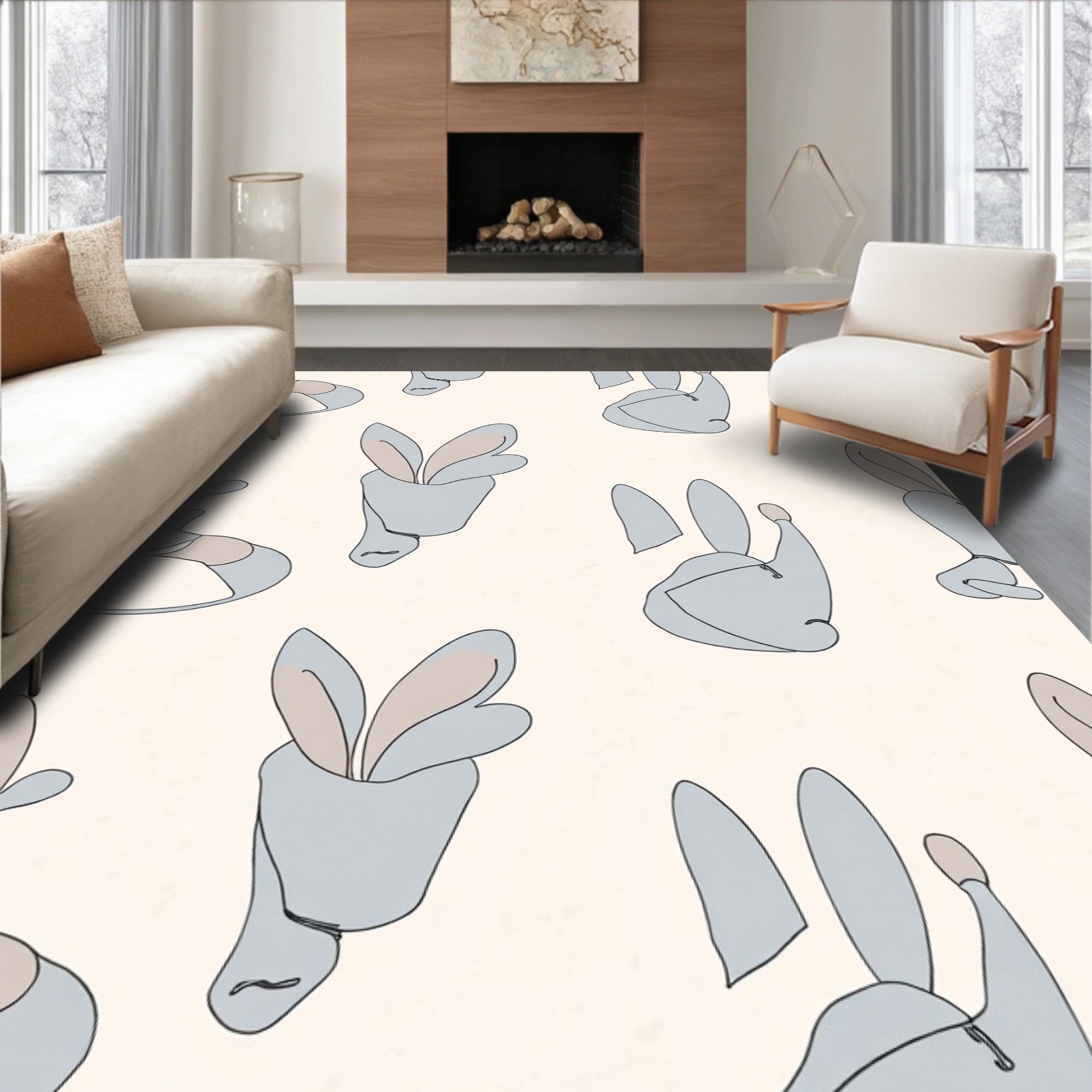 Soft Gray Bunny Silhouette Pattern Rug