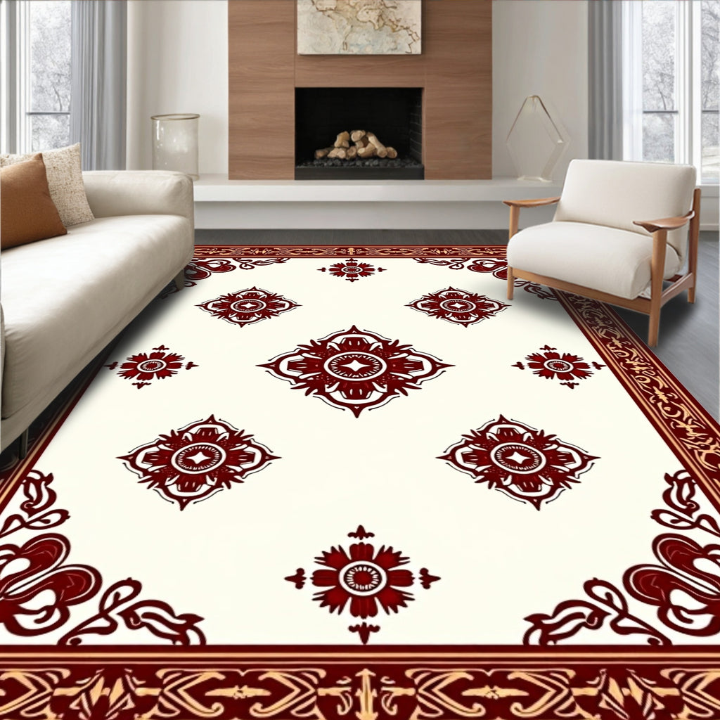 Ornate Red Gold Floral Pattern Rug