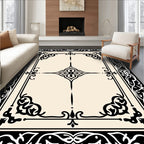 Ornate Black and Cream Classic Pattern Rug