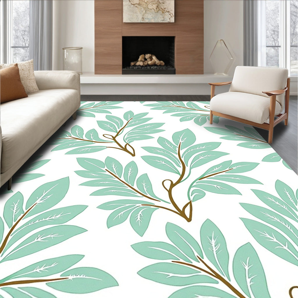 Mint Leaf Branch Pattern Rug