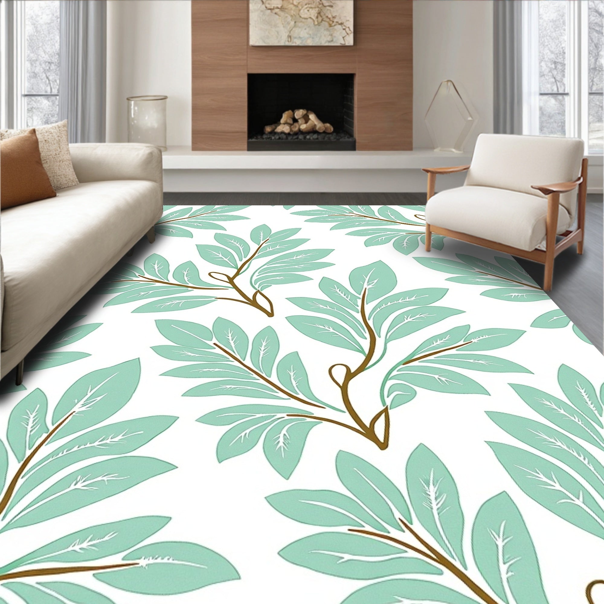 Mint Leaf Branch Pattern Rug