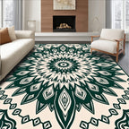 Dark Green Floral Mandala Inspired Design Rug