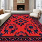 Bold Red Floral Scroll Border Rug