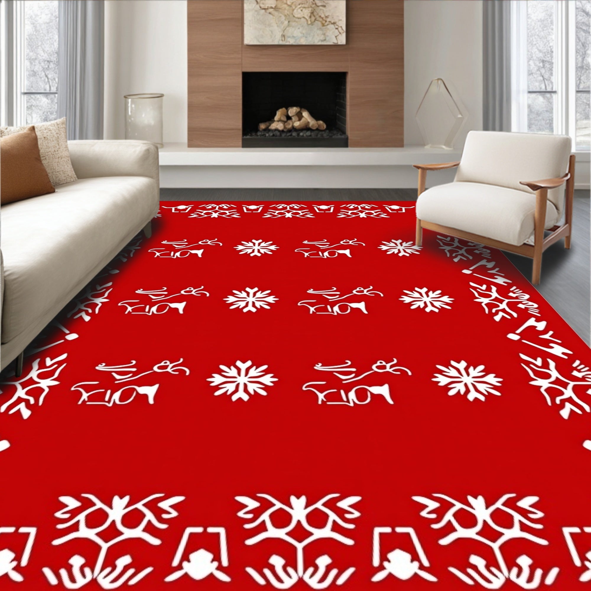 Crimson White Antler Ice bloom Stripe Rug