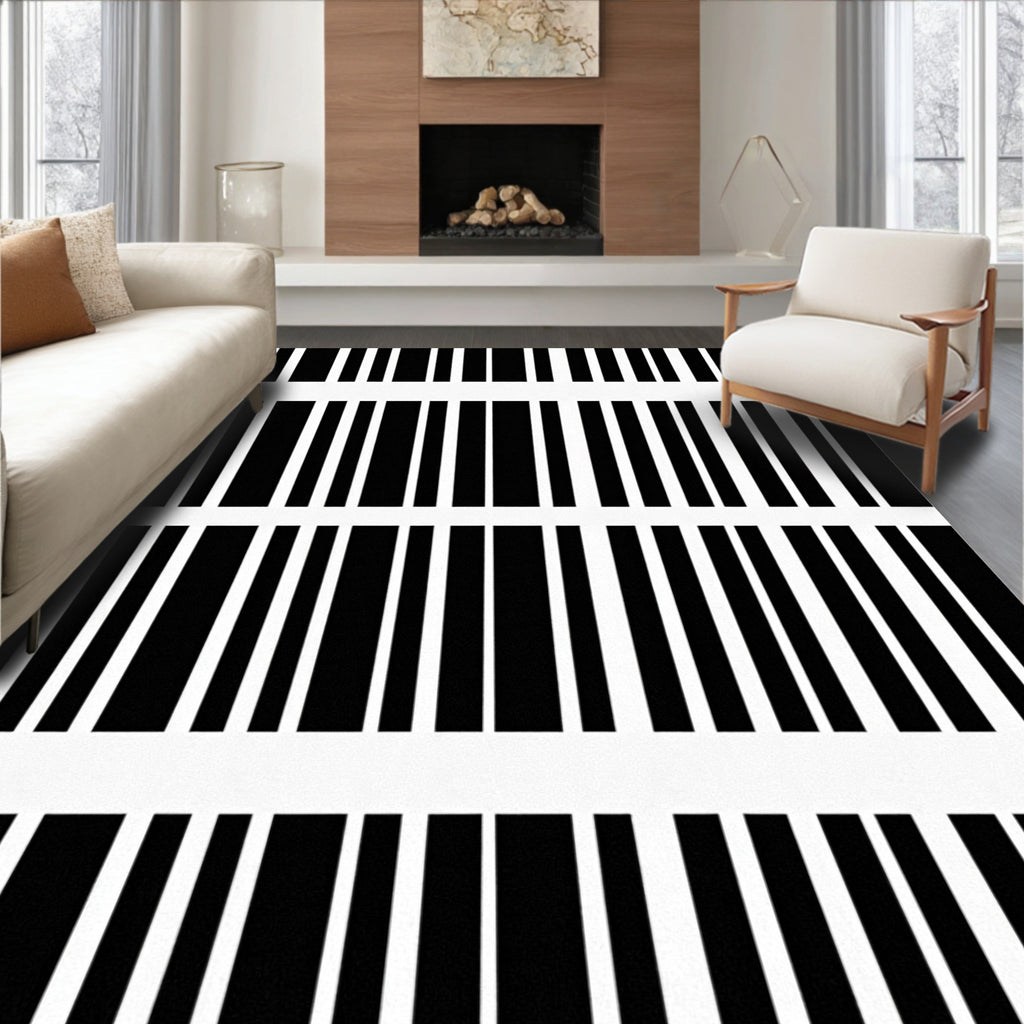 Bold Black White Stripe Pattern Rug