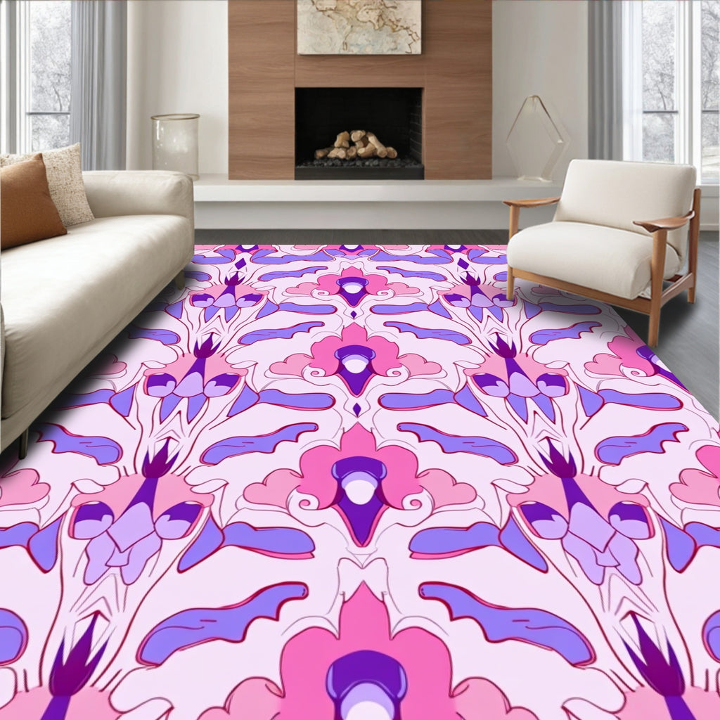 Symmetrical Floral Pattern with Pink Hues Rug