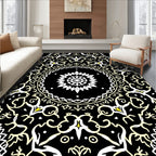 Black White Yellow Mandala Floral Rug