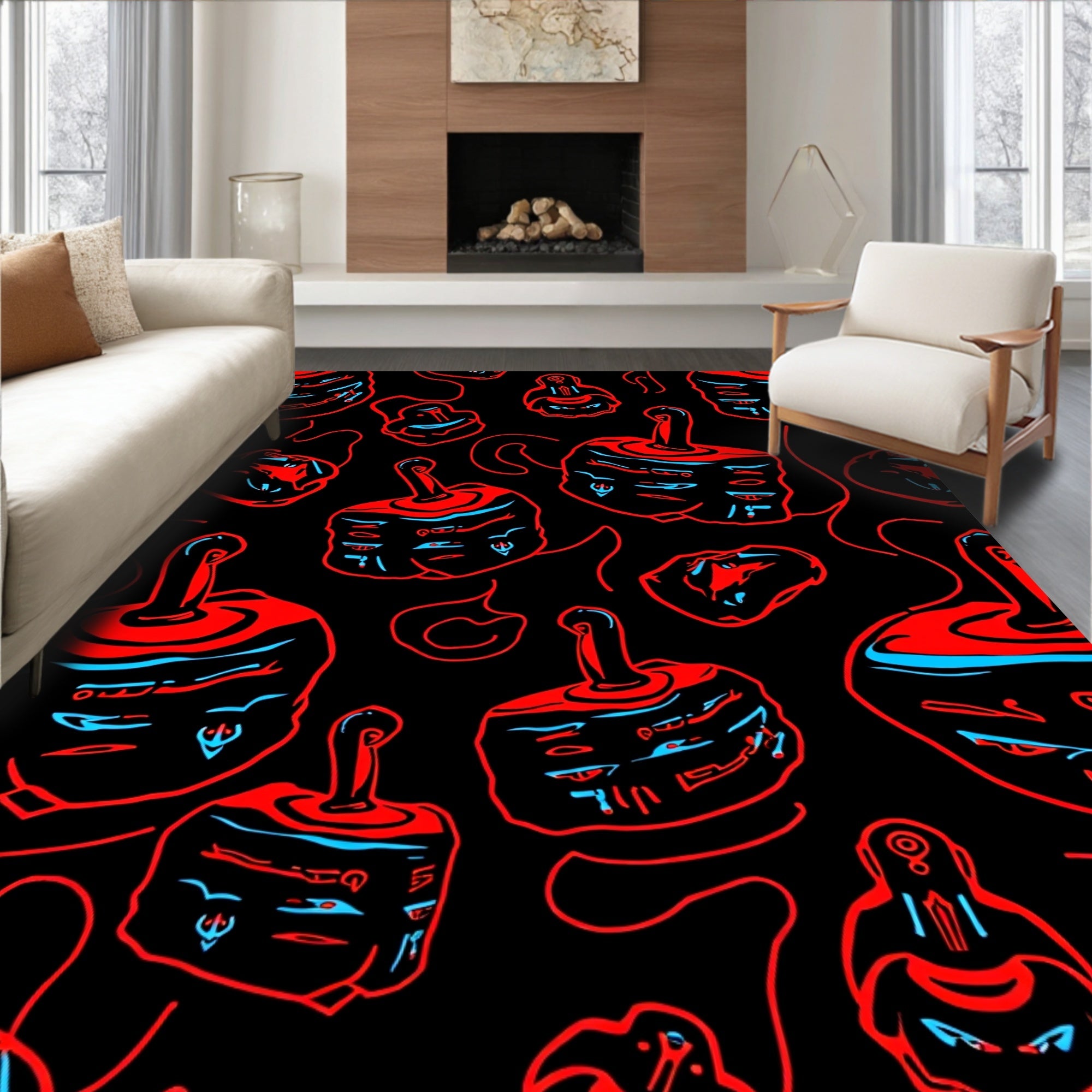 Red Blue Abstract Object Pattern Rug