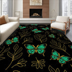 Emerald Butterfly Floral Black Background Rug