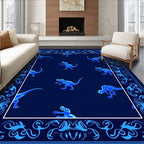 Blue Dinosaur Patterned Blue Border Rug