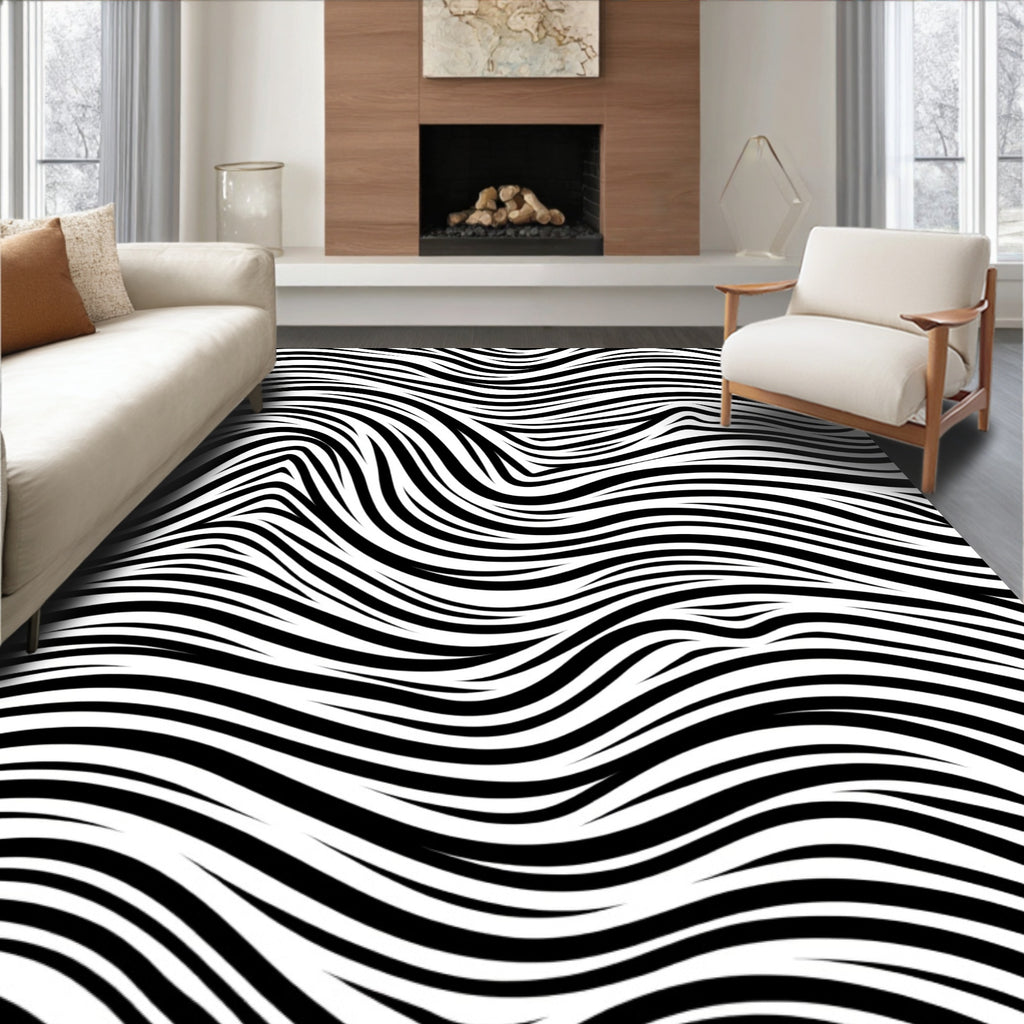 Monochrome Wave Pattern Design Rug