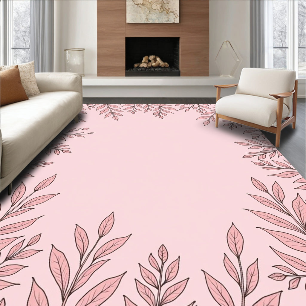 Pale Pink Botanical Leaf Arrangement Rug