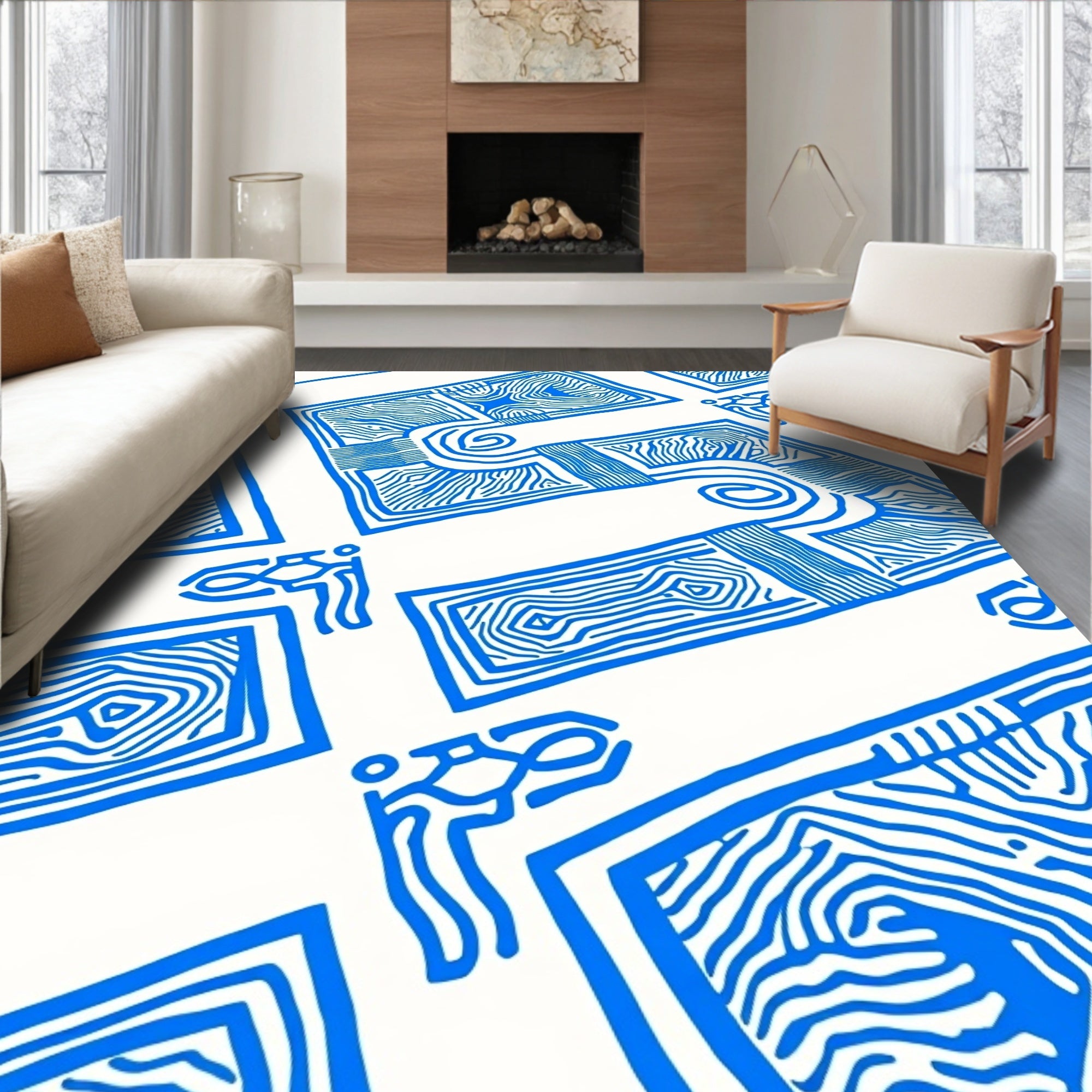 Abstract Blue Organic Maze Rug