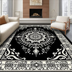 Black White Intricate Floral Mandala Rug