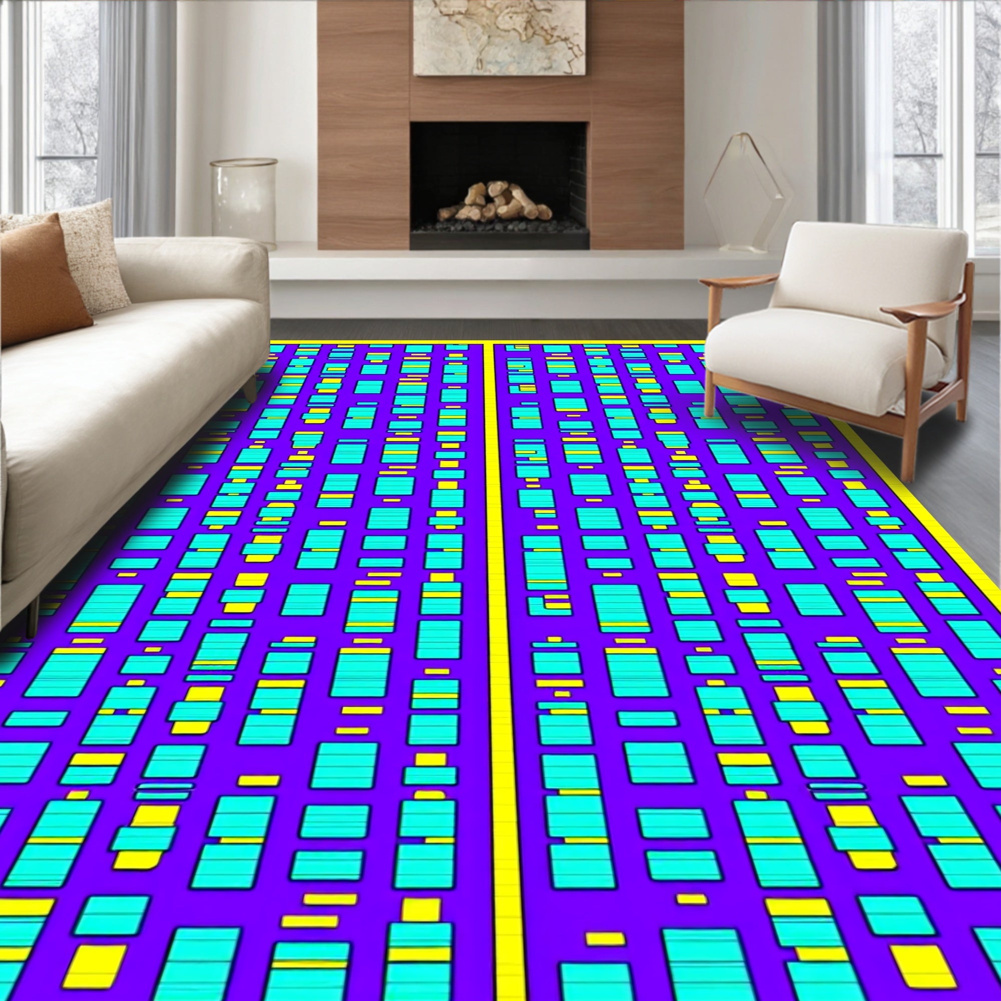 Geometric Block Print Design Rug