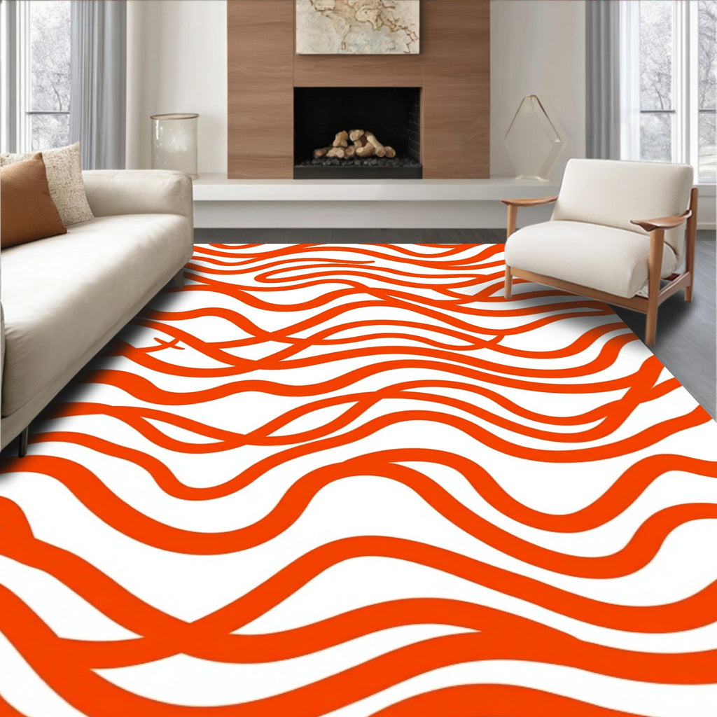 Bold Orange Wave Pattern Rug