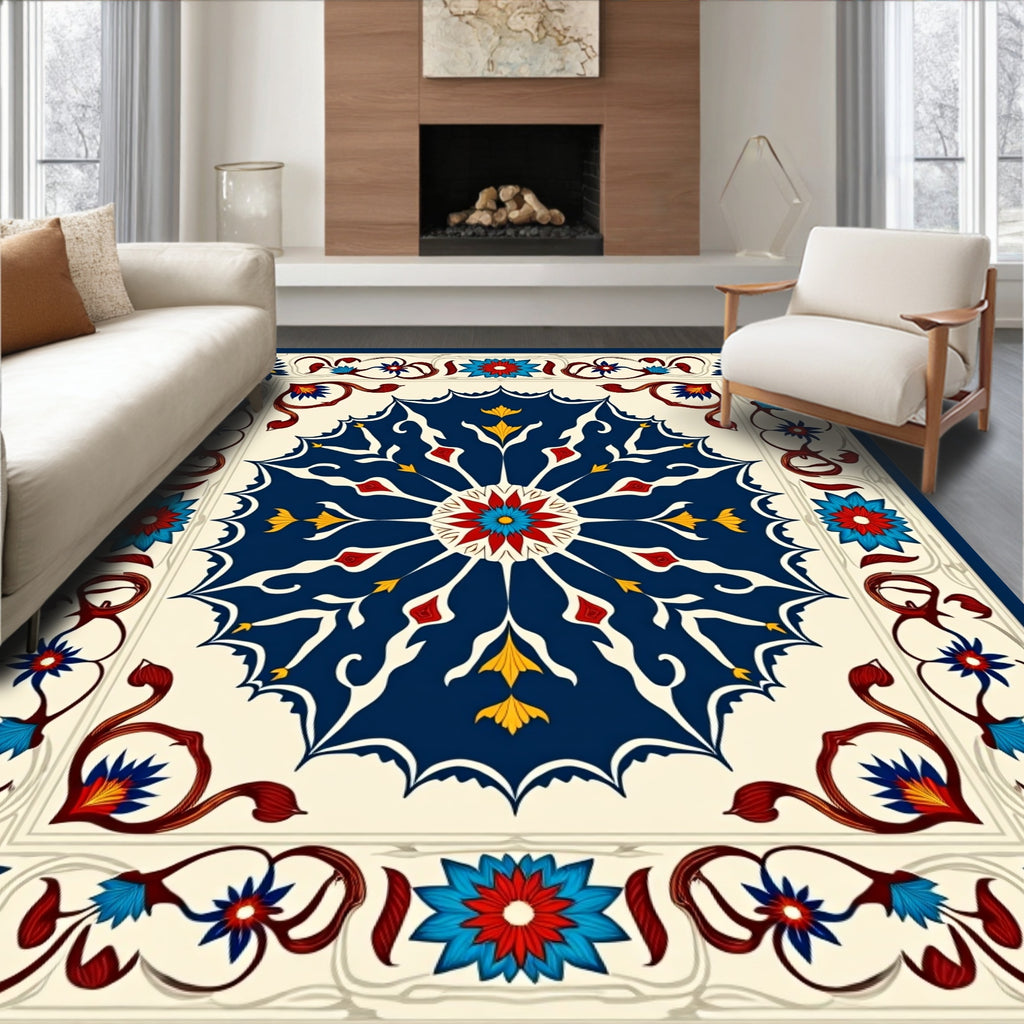 Vibrant Floral Medallion Border Design Rug