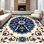 Vibrant Floral Medallion Border Design Rug