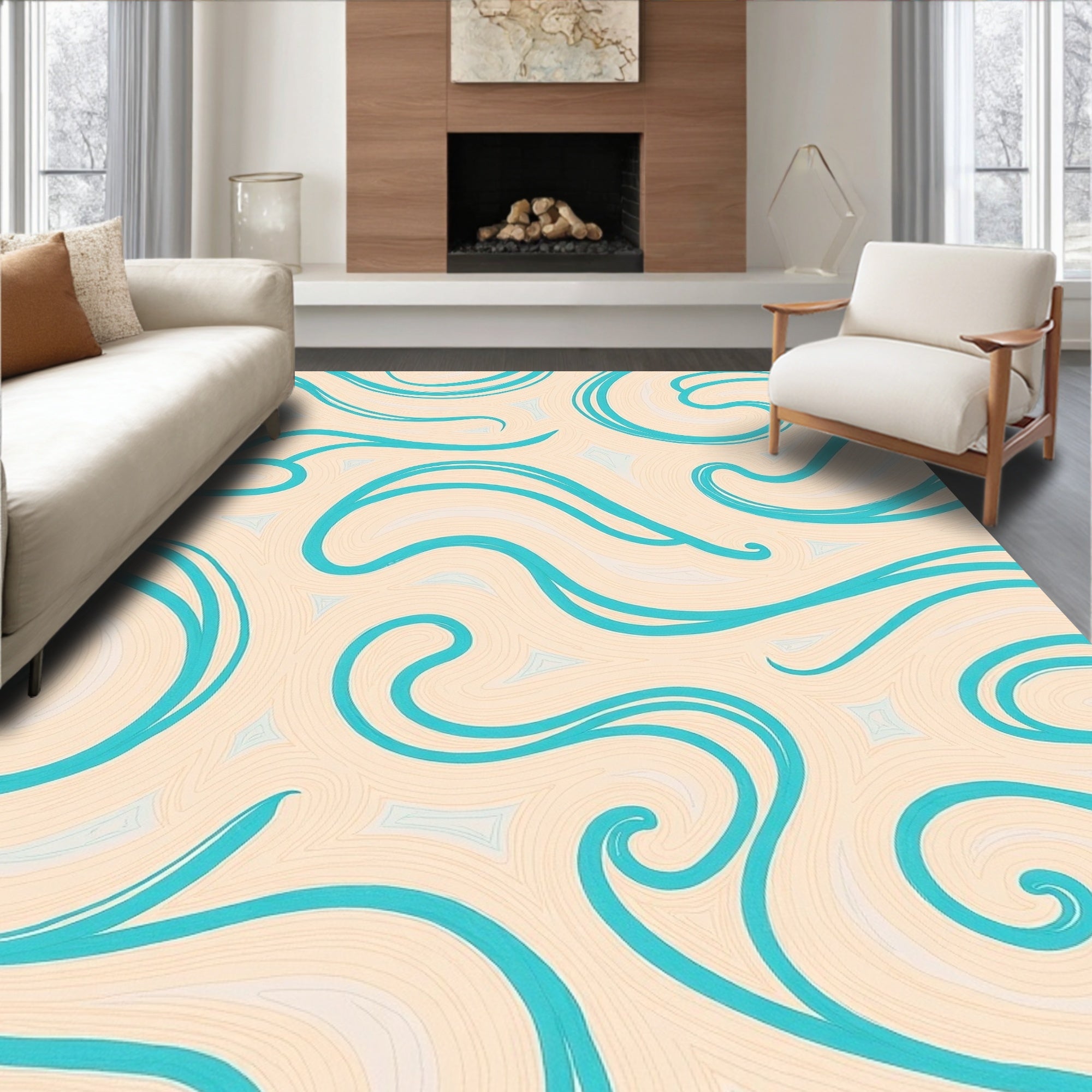 Aqua Swirl Abstract Pattern Design Rug