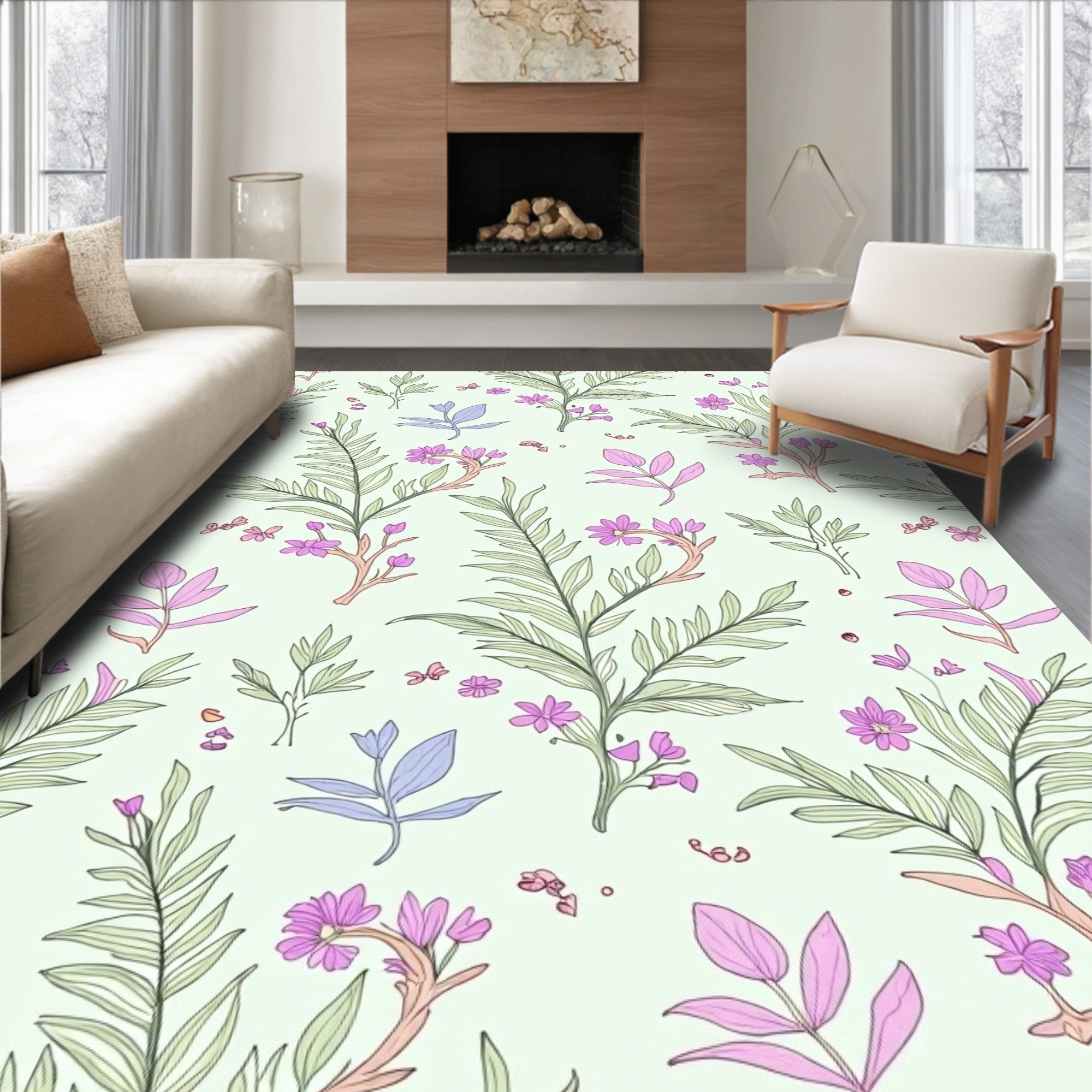 Whimsical Floral Leaf Pattern Rug