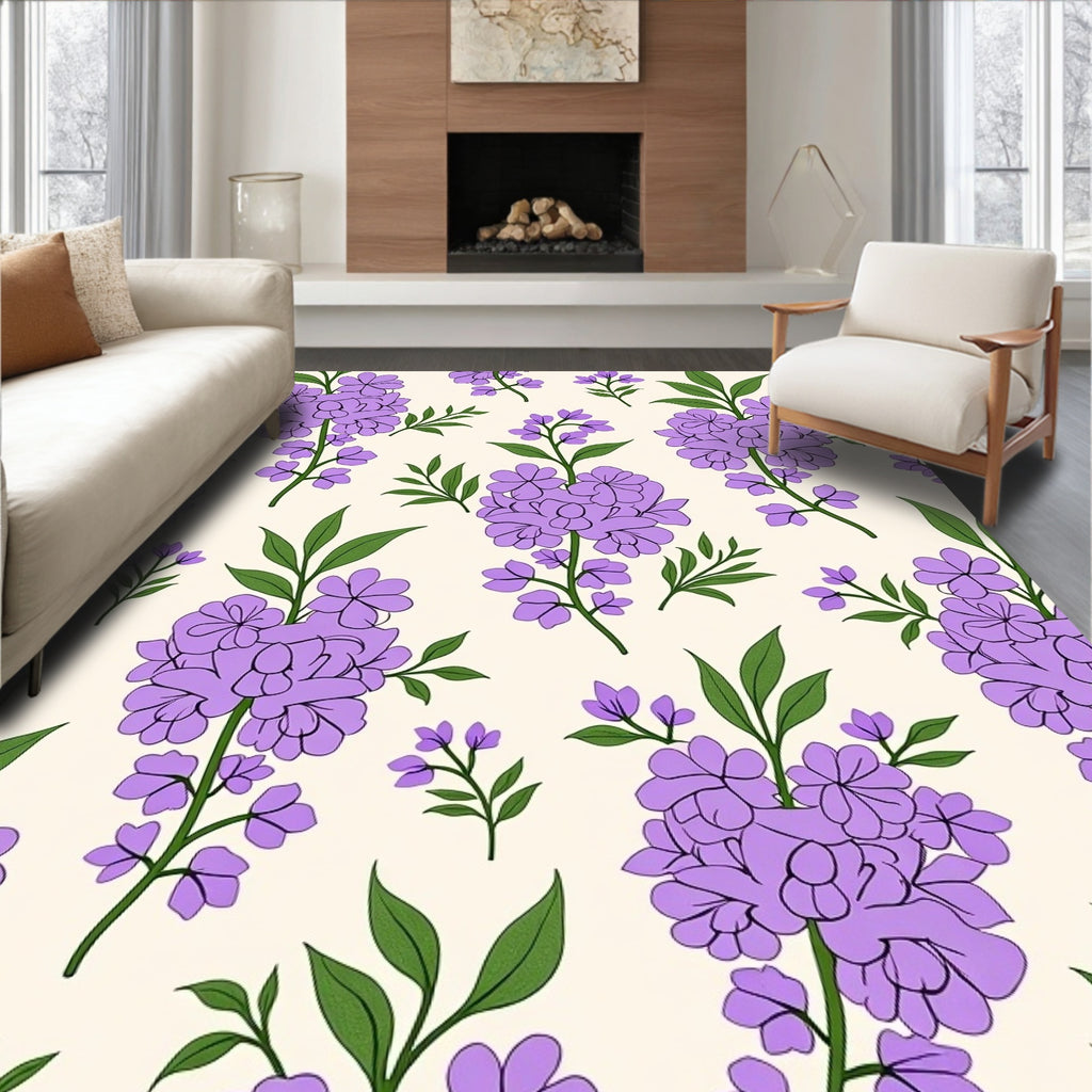 Lavender Floral Botanical Pattern Rug