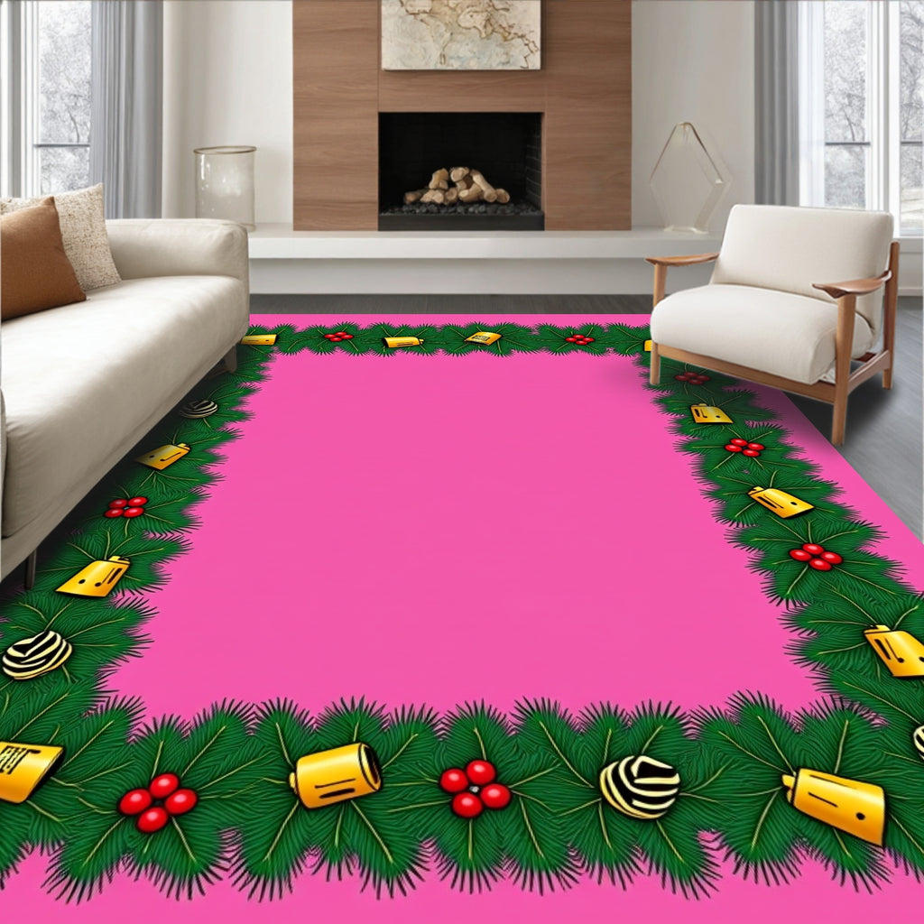 Festive Green Christmas Garland Bells Rug