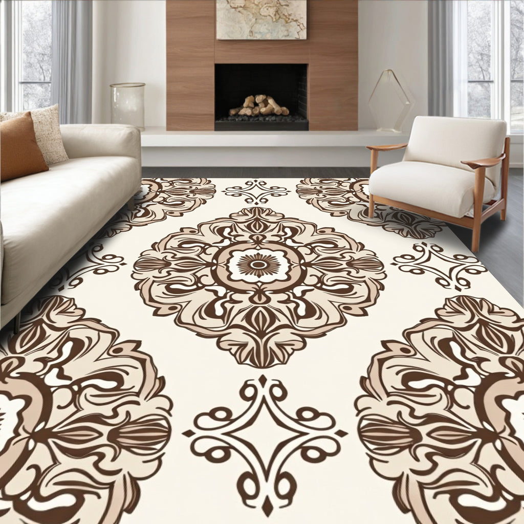 Ornate Scrollwork Floral Pattern Rug