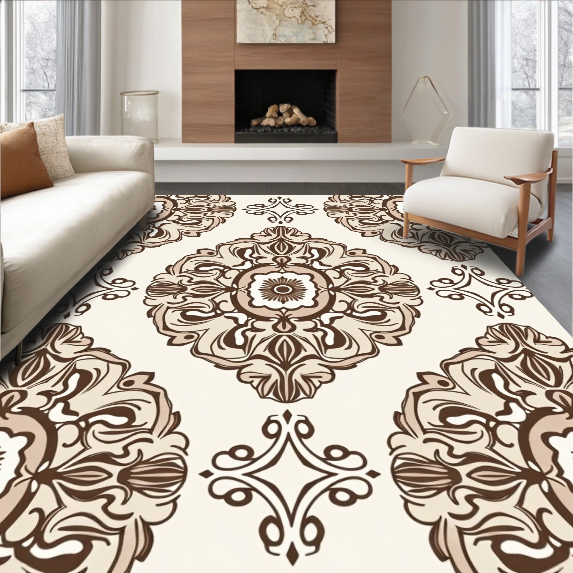 Ornate Scrollwork Floral Pattern Rug