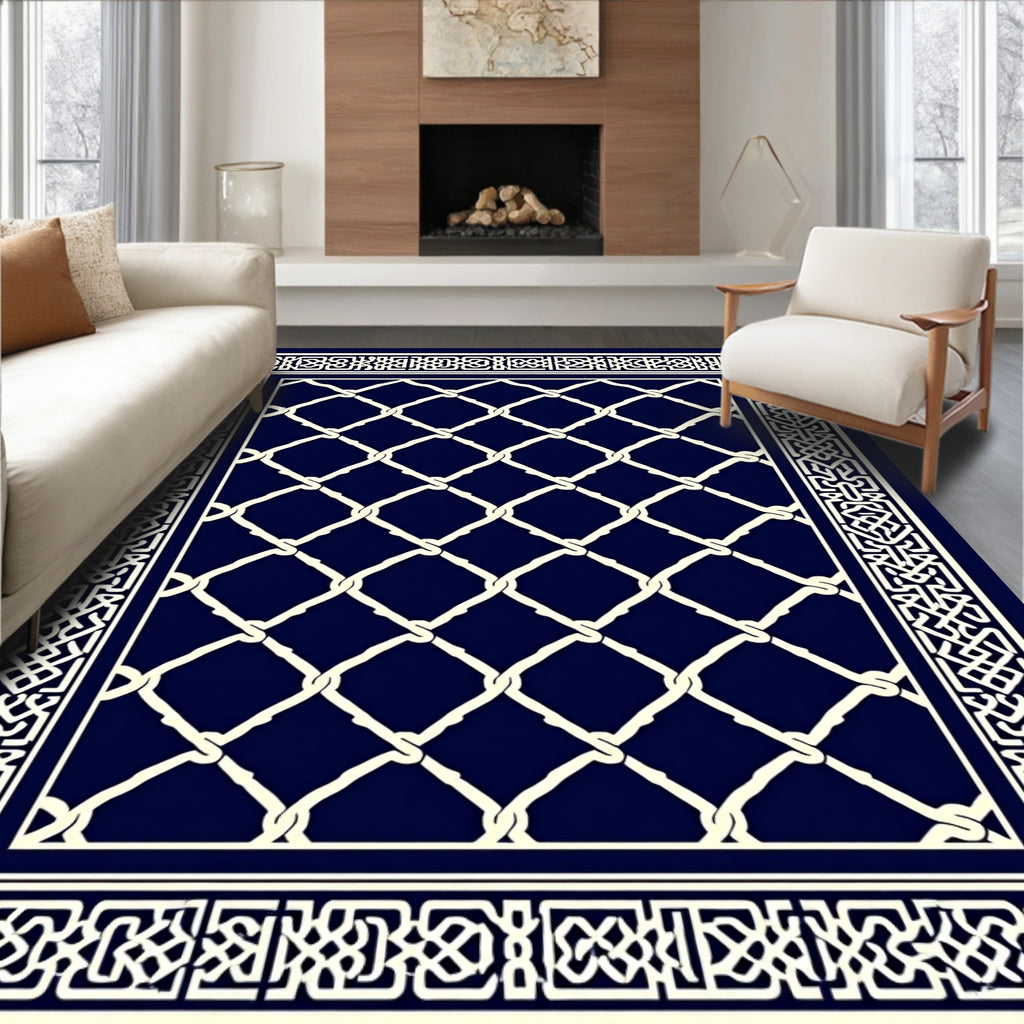 Intricate Cream Diamond Border Design Rug