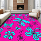 Whimsical Turquoise Butterfly Garden Bloom Rug