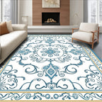 Blue Gold Medallion Floral Elegance Rug