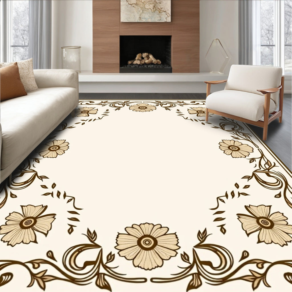 Vintage Floral Swirl Border Design Rug