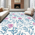 Floral Sketch Blue Pink Pattern Design Rug