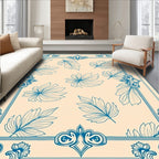 Elegant Blue Leaf Patterned Design Rug