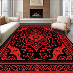 Ornate Red Black Floral Motif Rug
