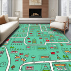 Whimsical Retro Cityscape Illustration Rug