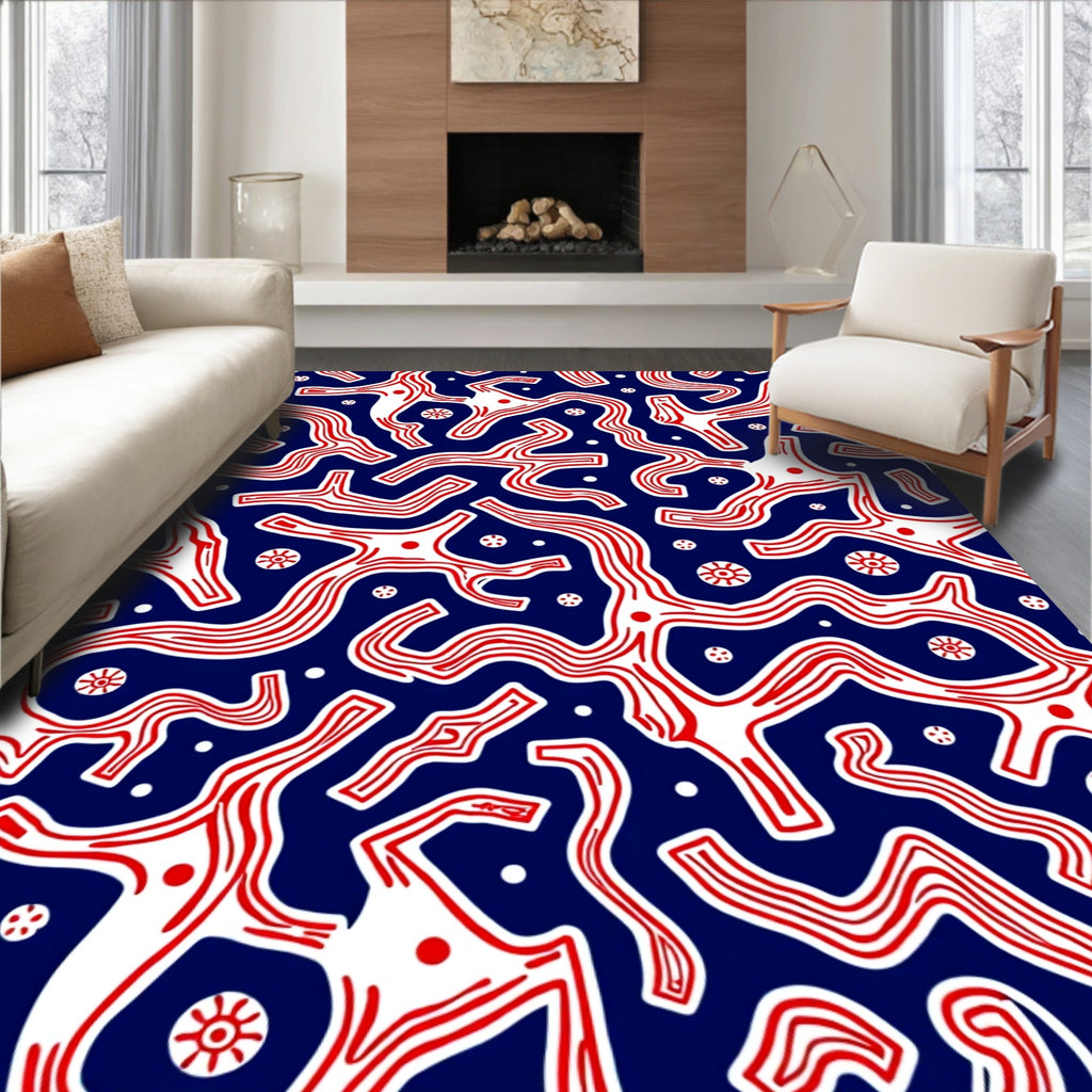 Organic Red White Abstract Pattern Rug