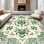 Elegant Green Floral Central Medallion Design Rug