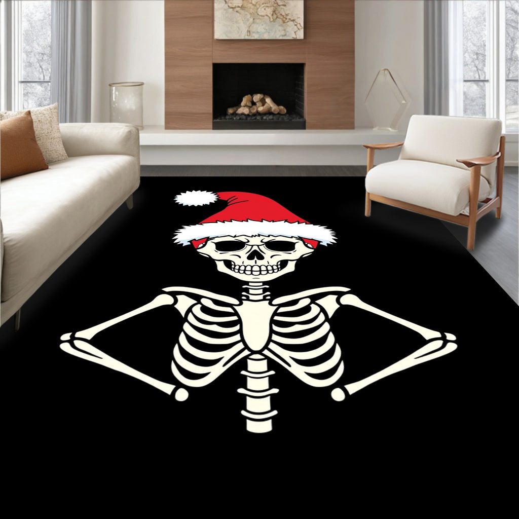 Festive Red Santa Hat Skeleton Icon Rug