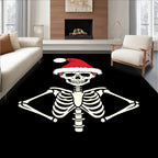 Festive Red Santa Hat Skeleton Icon Rug