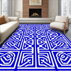 Bold Blue Abstract Graphic Pattern Rug