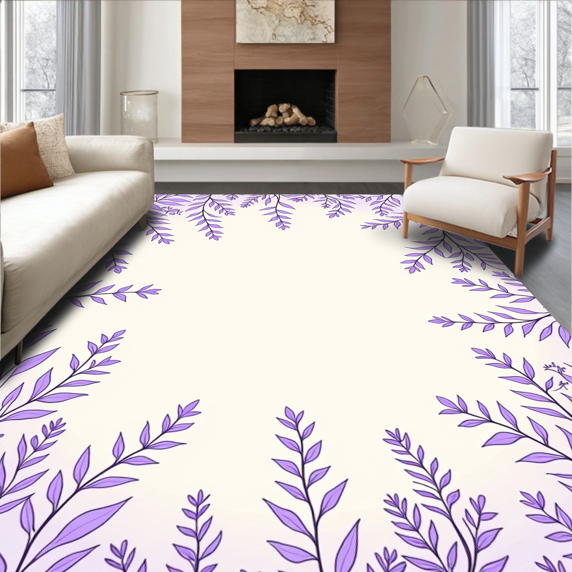 Lavender Leafy Vine Pattern Rug