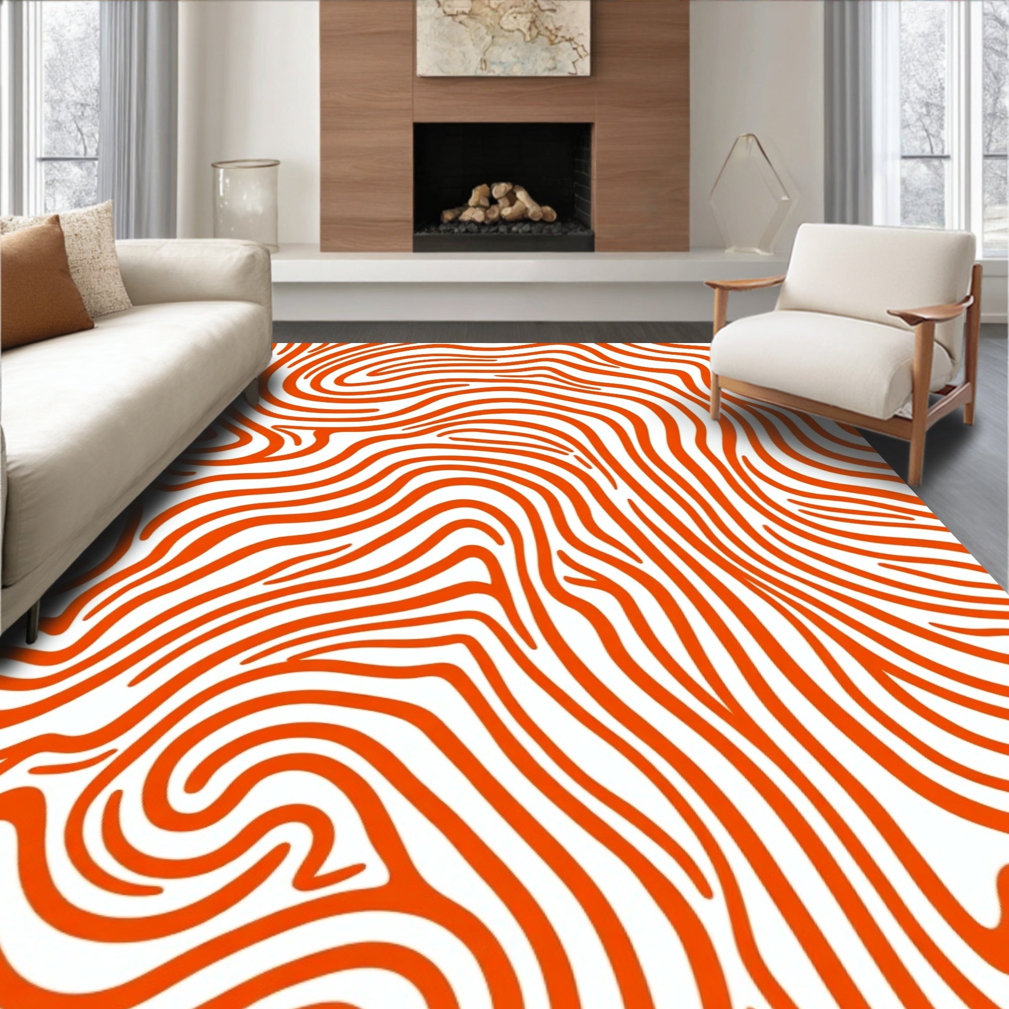 Abstract Orange Swirl Pattern Rug