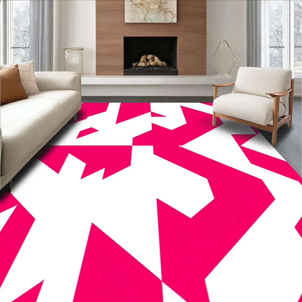 Geometric Abstract Pink White Pattern Rug
